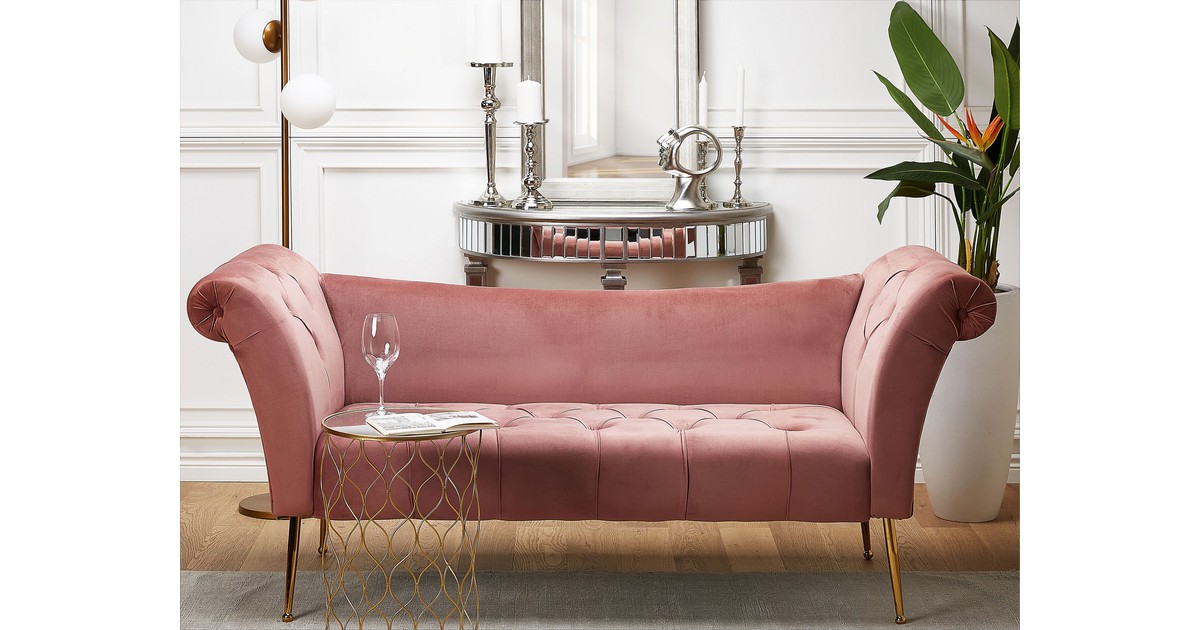 Chaise longue fluweel roze NANTILLY