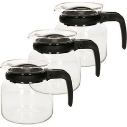 Theepot - 3x - glas - kunststof deksel - zwart - 1 liter - theekan - Theepotten