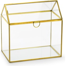 Sieradendoos opbergkistje - goud huisje - glas/metaal - 13 x 21 cm - Sieradendozen