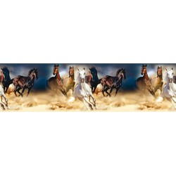 Sanders & Sanders zelfklevende behangrand paarden donkerblauw, bruin en beige - 14 x 500 cm - 600057