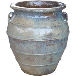 PTMD Athulya Cream Round Ceramic Jar Pot Rough Finish