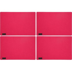 4x stuks rechthoekige placemats met ronde hoeken polyester fuchsia roze 30 x 45 cm - Placemats
