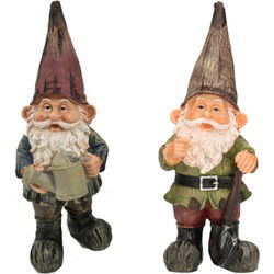 Tuinkabouters - 2x - polystone - 24 cm - met gieter/met schop - Tuinbeelden