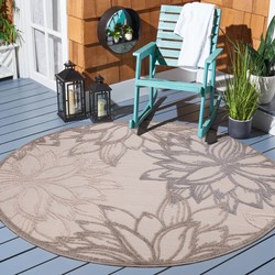 Tapijtenloods Binnen en Buiten Rond Vloerkleed Floral Outdoor Laagpolig Tapijt Creme- 150 CM ROND