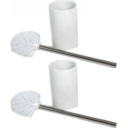 2x stuks wc/toiletborstels inclusief houders wit 37 cm van RVS /keramiek - Toiletborstels