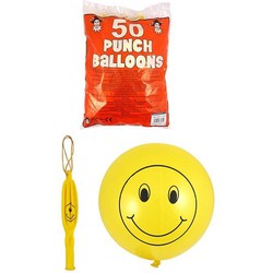 50 STUKS | Smiley Bounce Ballonnen | Traktatie / Uitdeelcadeautjes | Jongens & Meisjes | Kleur: Geel |  (50 stuks)