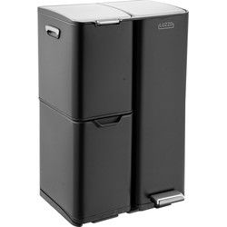 Luzzo® Ohio 60 ltr Afvalscheidingsprullenbak RVS – Pedaalemmer met Soft Close Deksel - Afval Scheiden 3 bakken - Zwart
