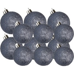 Kerstversiering set glitter kerstballen donkerblauw 6 - 8 cm - pakket van 30x stuks - Kerstbal