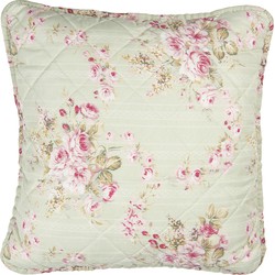 Clayre & Eef Kussenhoes  40x40 cm Groen Roze Polyester Katoen Vierkant Bloemen Sierkussenhoes