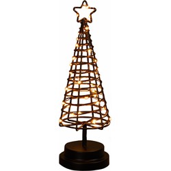 Verlichte figuren zwarte 3D lichtboompje/metalen boom/kerstboompje met 30 led lichtjes 30 cm - kerstverlichting figuur