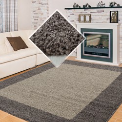 Tapijtenloods Basic Shaggy Kader vloerkleed Taupe Hoogpolig- 80x250 CM