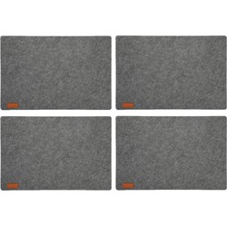 4x stuks rechthoekige placemats met ronde hoeken polyester grijs 30 x 45 cm - Placemats