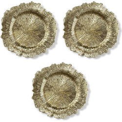 3x Ronde gouden asymmetrische onderzet borden/kaarsonderzetters 33 cm - Kaarsenplateaus