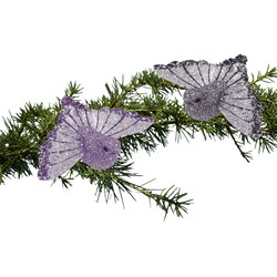 4x stuks kunststof decoratie kolibrie vogels op clip zilver en paars 9,5 cm - Kersthangers