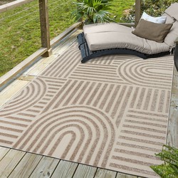 Berlin Outdoor - Japandi - Beige - Vloerkleed Binnen en Buiten - Laagpolig Tapijt Tuin- 60x110 CM