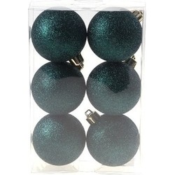 6x Glitter kerstballen petrol 6 cm kerstboomversiering - Kerstbal