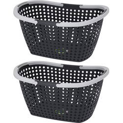 2x Stuks Kunststof wasmanden - zwart - 15 liter - 44 x 32 x 22 cm - Wasmanden