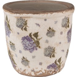 Clayre & Eef Bloempot  Ø 11x10 cm Beige Blauw Keramiek Bloemen Bloempot Binnen