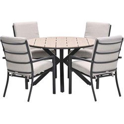 Garden Impressions Senja tuinset 5-delig desert sand - Tulli tuintafel Ø122x75 cm - light teak vironwood