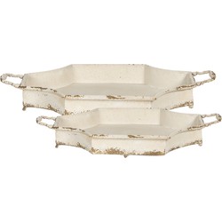Clayre & Eef Decoratie Dienblad Set van 2  61 cm Wit Ijzer Achthoek Serveerschaal