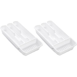 Plasticforte Bestekbak - 2x - 4-vaks - wit - 33 x 18 x 4 cm - Bestekbakken