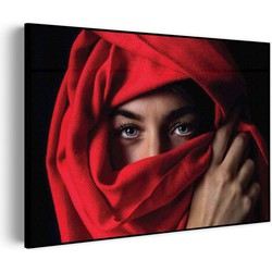 Muurwerken Akoestisch Schilderij - Jonge Arabische Vrouw Met Rode Hoofddoek - Geluidsdempend Wandpaneel - Wanddecoratie - Geluidsisolatie - BASIC (AW 0.65) L (100x72)
