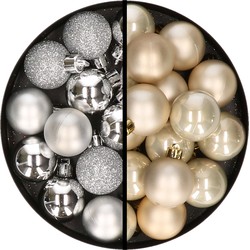 36x stuks kunststof kerstballen zilver en champagne 3 en 4 cm - Kerstbal