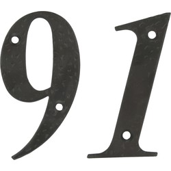 AMIG Huisnummer 91 - massief gesmeed staal - 10cm - incl. bijpassende schroeven - zwart - Huisnummers