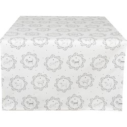 Clayre & Eef Tafelloper 50x140 cm Wit Grijs Katoen Rechthoek Hond Tafelkleed
