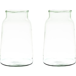 2x stuks transparante/grijze stijlvolle vaas/vazen van gerecycled glas 23 x 19 cm - Vazen