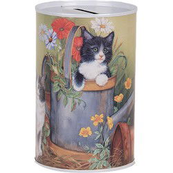 Clayre & Eef Spaarpot Ø 8x13 cm Groen Metaal Kat