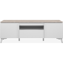TV-meubel met 2 deuren, 1 lade en 1 open vak, decor travertin en wit, 150 cm  BERTRIX