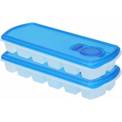 PlasticForte IJsblokjesvorm met deksel - 2x - 12 ijsklontjes - blauw - IJsblokjesvormen