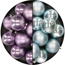 Kunststof kerstballen 6 cm - 24x stuks - lila paars en lichtblauw - Kerstbal
