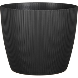 Mica Decorations Plantenpot - kunststof - zwart/ribbels- D30/H30 cm - Plantenpotten