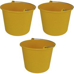 Plasticforte Emmer - 3x - geel - kunststof - met hengsel - 12 liter - Emmers