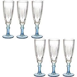 Luxe Exotic Collection Champagneglazen set 12x stuks op blauw voet 170 ml - Champagneglazen