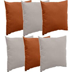 Bank/sier/tuin kussens voor binnen/buiten set 6x stuks terra bruin/taupe 40 x 40 cm - Sierkussens