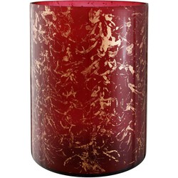 PTMD Silvy Rond Windlicht - H25,5 x Ø19 cm - Glas - Rood/goud