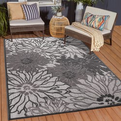 Tapijtenloods Binnen en Buiten Vloerkleed Floral Outdoor Laagpolig Tapijt Grijs- 120x170 CM