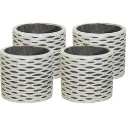 Mega Collections Plantenpot - 4x - keramiek - antraciet grijs/wit - D11 x H9 cm - Plantenpotten