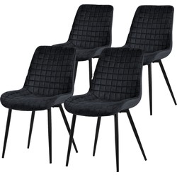 Eetkamerstoel set van 4 zwart met fluwelen bekleding en stalen poten Keukenstoel met rugleuning ML design