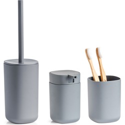 Badkamer accessoires set 3-delig - kunststof - antraciet grijs - modern - Badkameraccessoireset