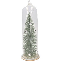 Kerst hangdecoratie glazen stolp met groen/zilveren kerstboom 22 cm - Kersthangers