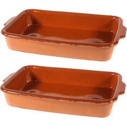 3x stuks bruine ovenschaal/braadsledes van aardewerk 36 x 23 x 5 cm - Ovenschalen