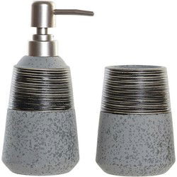 Items Zeeppompje - incl. beker - blauw-grijs - polystone - 18 cm - Badkameraccessoireset
