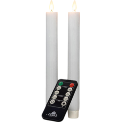 Dinerkaars ribbel wax led bewegende vlam op batterij met afstandsbediening 2 stuks h23 cm wit