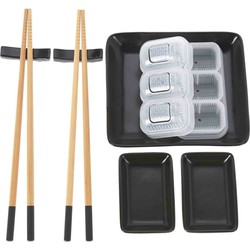 8-delige sushi serveer set voor 2 personen - keramiek - zwart - Bordjes