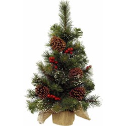 Everlands Kerstboom - kunst - mini - inclusief versiering - 45 cm - Kunstkerstboom