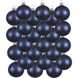 24x Glazen kerstballen mat donkerblauw 8 cm kerstboom versiering/decoratie - Kerstbal